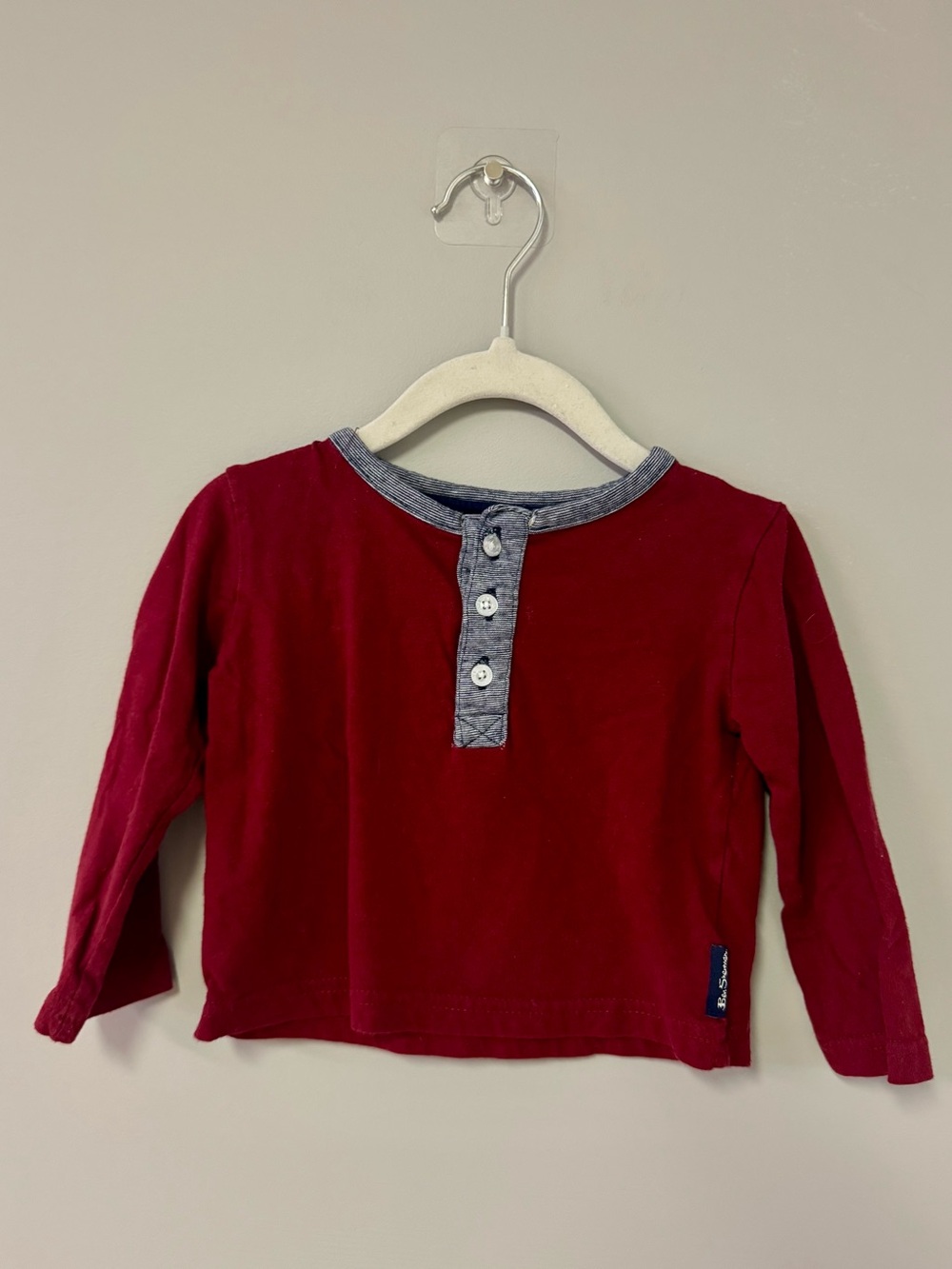 Ben Sherman Long-Sleeve Henley Top in Burgundy with Heather Gray Trim
